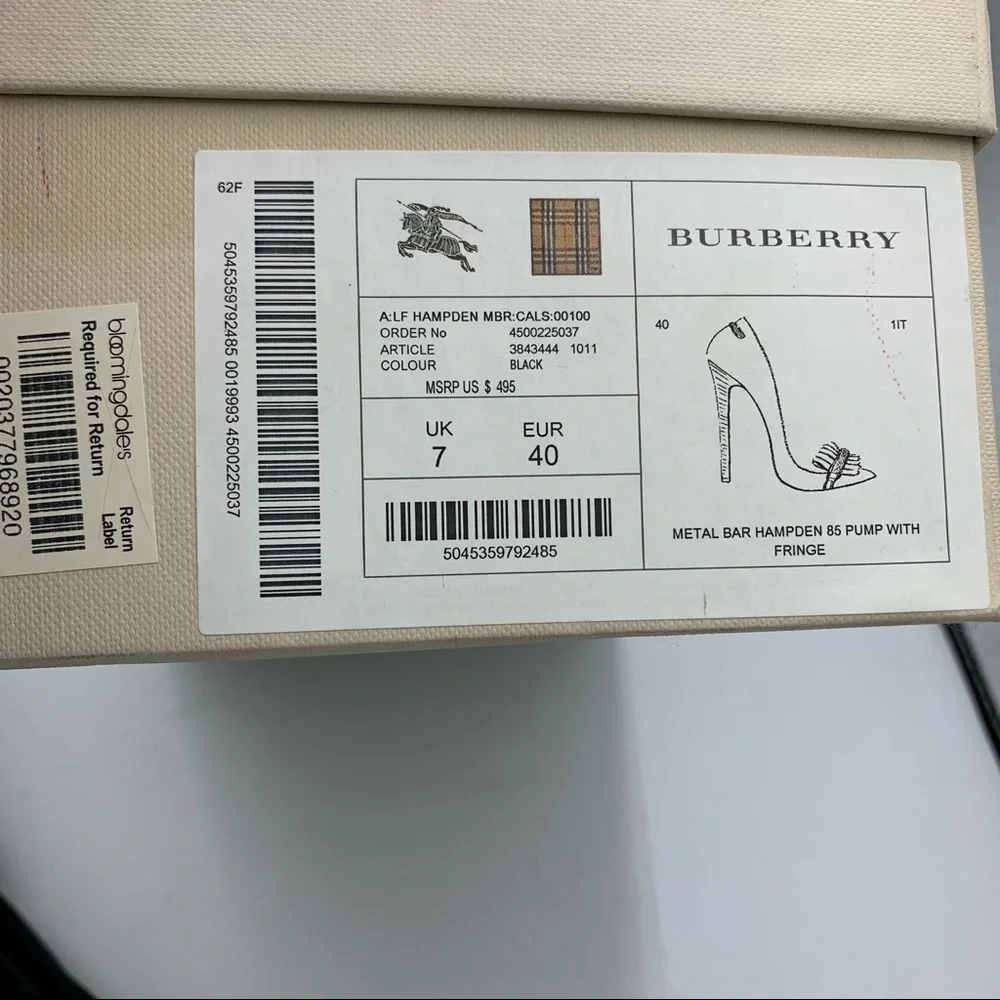 Burberry Metal Bar Hampden Fringe Black Pump